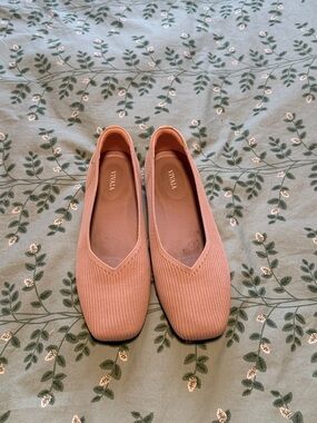 Women's Blush Pink Ribbed Ballet Flats